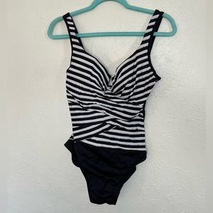 Miraclesuit Incredibra Mayan Black and White Striped Swimsuit